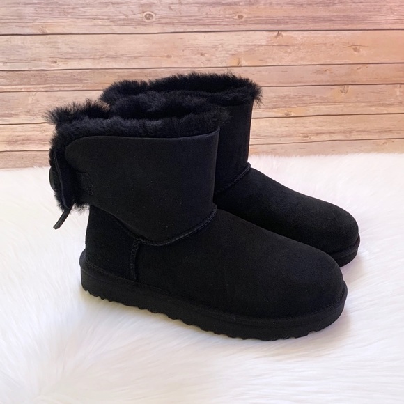 UGG Classic Double Bow Mini Black Boots - Picture 2 of 7